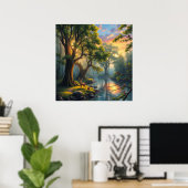 Rustige sereniteit in het bos bij zonsopgang poster (Thuiskantoor)