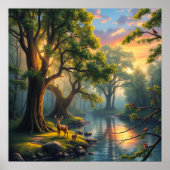 Rustige sereniteit in het bos bij zonsopgang poster (Voorkant)