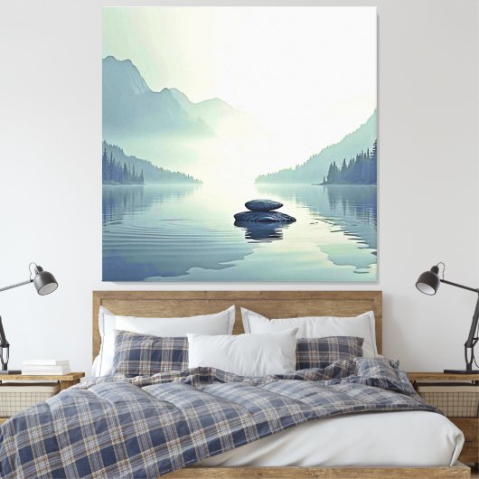 Rustige sereniteit van Mountain Lake Canvas Afdruk (Insitu (Slaapkamer))