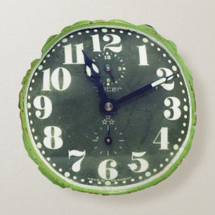 Rustige Shabby Green Clock Old Retro Time Rond Kussen