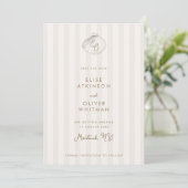 Rustige Shell Monogram Kuststrepen Bruiloft Save The Date (Staand voorkant)
