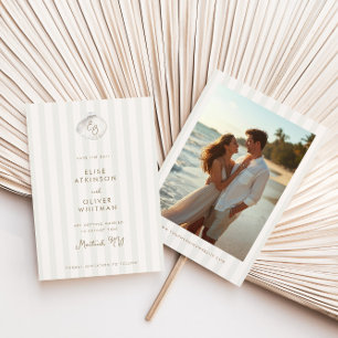 Rustige Shell Monogram Kuststrepen Bruiloft Save The Date