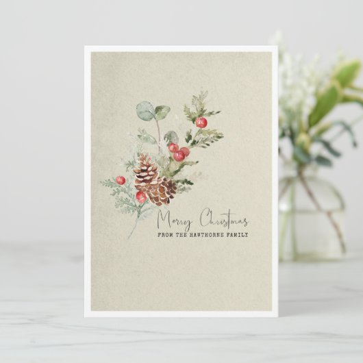 Rustige Simple Winter Botanische kerstKaart (Staand voorkant)