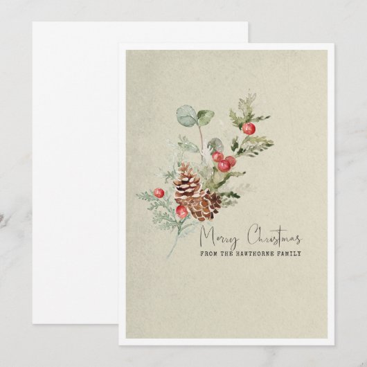 Rustige Simple Winter Botanische kerstKaart (Voorkant / Achterkant)