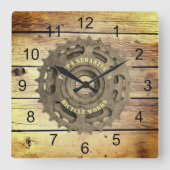 Rustige Sjabloon tandwiel met tandwiel Vierkante Klok (Voorkant)