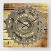 Rustige Sjabloon tandwiel met tandwiel Vierkante Klok (Voorkant)