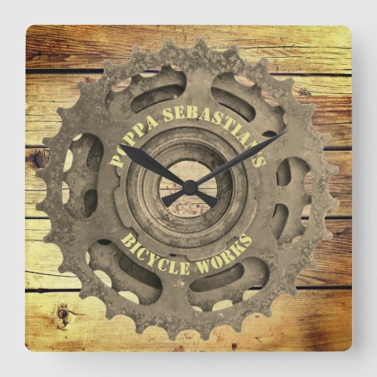 Rustige Sjabloon tandwiel met tandwiel Vierkante Klok (Voorkant)