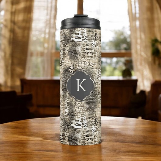 Rustige Slangenhuid Dierprint met Monogram Thermosbeker