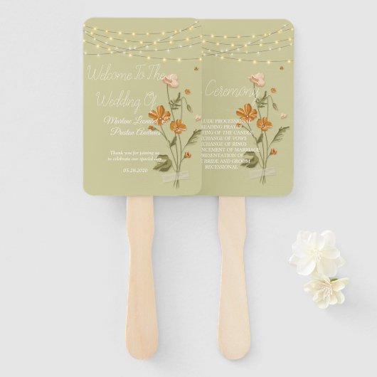 Rustige snaarlampen trendy Floral Wedding Hand Handwaaier (Voorkant en achterkant)