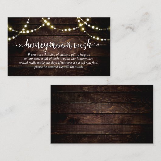 Rustige snaarlampen, Wedding Honeymoon Fund Wish Informatiekaartje (Voorkant / Achterkant)