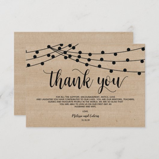 Rustige snaarlichten bruiloft Dank u kaartontwerp Informatiekaartje (Voorkant / Achterkant)