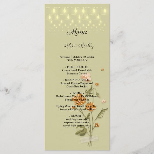 Rustige snaarverlichting trendy Floral Wedding Men Programmakaart (Voorkant)