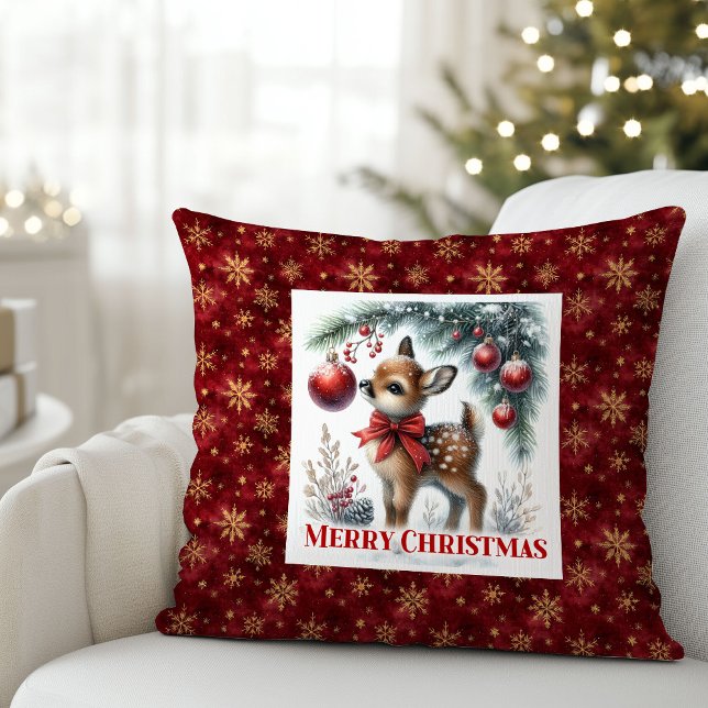 Rustige Sneeuwige Ree Kerstmis Bos Geschenk Kerstm Kussen (Whimsical Baby Fawn Cozy Winter Kids Room Decor Christmas Pillow

)