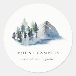 Rustige sneeuwpine Bossen Waterverf Camping Mounta Ronde Sticker