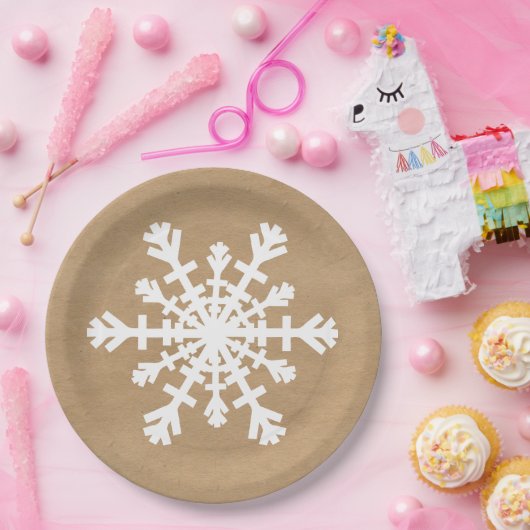 Rustige sneeuwvlok op kraftpapier papieren bordje (Feest)