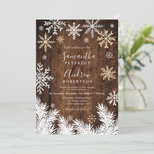 Rustige sneeuwvlokken met winterkerstbruiloft kaart (Staand voorkant)