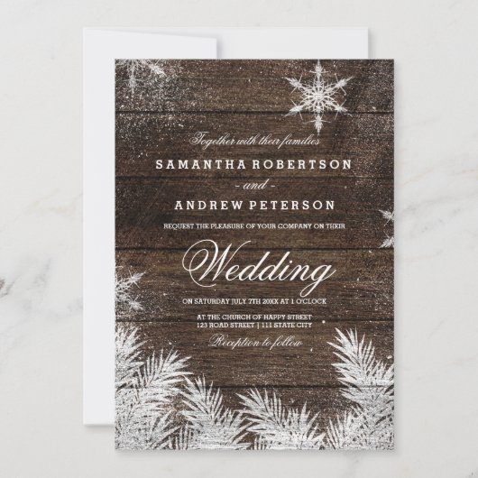 Rustige sneeuwvlokken winterbruiloft kaart (Voorkant)