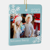 Rustige Snowflake Family Light Blue Keramisch Ornament (Rechts)