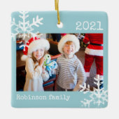 Rustige Snowflake Family Light Blue Keramisch Ornament (Voorkant)