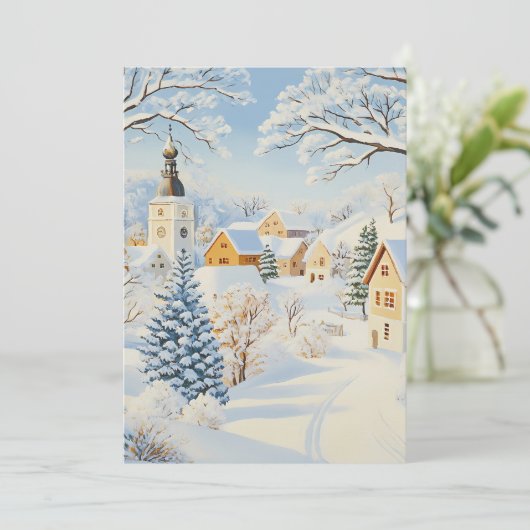 Rustige Snowy Village Christmas Kaart (Staand voorkant)