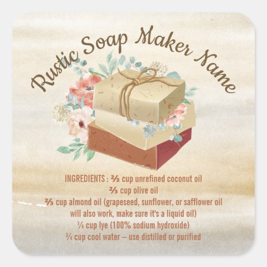 Rustige Soap Ingredients instructies Vierkante Sticker (Voorkant)