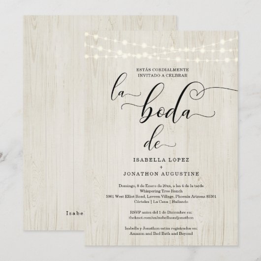 Rustige Spaanse bruiloft in één W-RSVP-register Kaart (Voorkant / Achterkant)