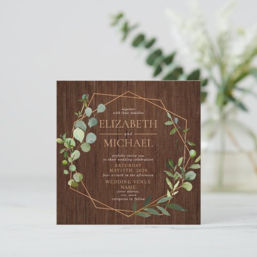 Rustige Square Copper Geometric Eucalyptus Photo Kaart (Staand voorkant)