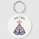 Rustige stammenwigwam - Aangepaste naam Waterverf Sleutelhanger (Voorkant)