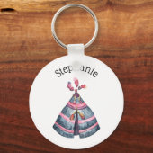 Rustige stammenwigwam - Aangepaste naam Waterverf Sleutelhanger (Voorkant)