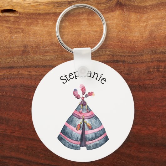 Rustige stammenwigwam - Aangepaste naam Waterverf Sleutelhanger (Voorkant)