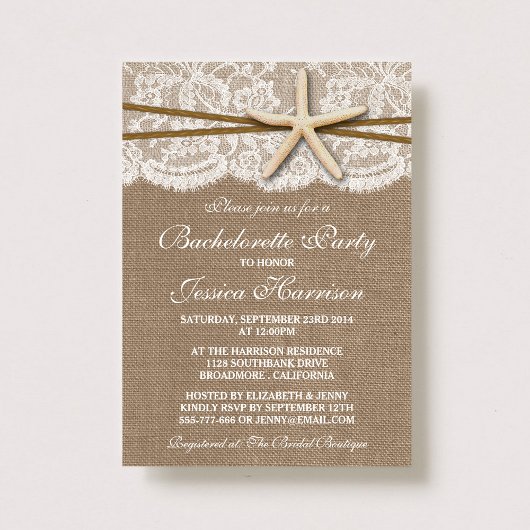 Rustige Starfish op Burlap Bachelorette party Kaart