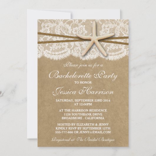 Rustige Starfish op kraft Beach Bachelorette party Kaart (Voorkant)