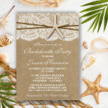 Rustige Starfish op kraft Beach Bachelorette party Kaart<br><div class="desc">Deze uitnodigingen van de roestvrijdierse strandbachelorette zullen de perfecte aankondiging zijn voor elke bruid die je wilt zijn! Het ontwerp is voorzien van een prachtige rustic Kraft paper effect background met een romantische witte kant effect trim afgewerkt met een verbluffende zeester en touw. Deze uitnodigingen kunnen gepersonaliseerd worden voor je...</div>