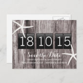 Rustige Starfish Wood Achtergrond sparen de Datum Aankondigingskaart (Voorkant / Achterkant)