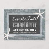 Rustige Starfish Wood & Chalkboard Save the Date Aankondigingskaart (Voorkant)