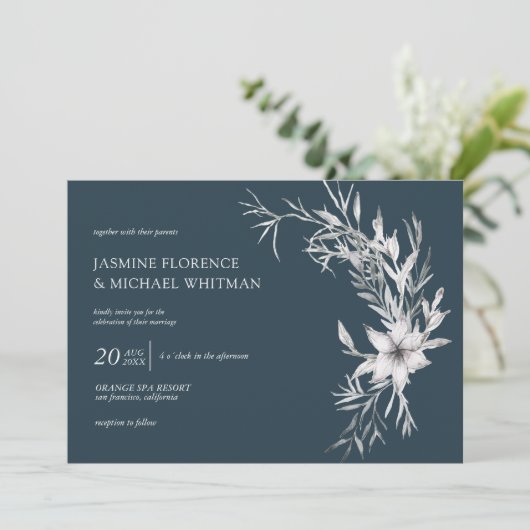 rustige stencil botanics elegant bruiloft kaart (Staand voorkant)