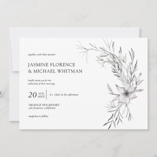 rustige stencil botanics elegant bruiloft kaart (Voorkant)