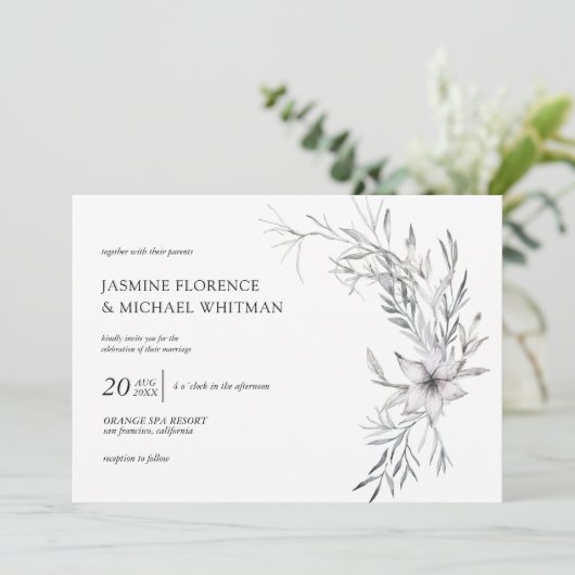 rustige stencil botanics elegant bruiloft kaart (Staand voorkant)