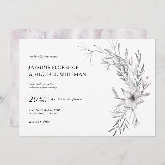rustige stencil botanics elegant bruiloft kaart (Voorkant / Achterkant)