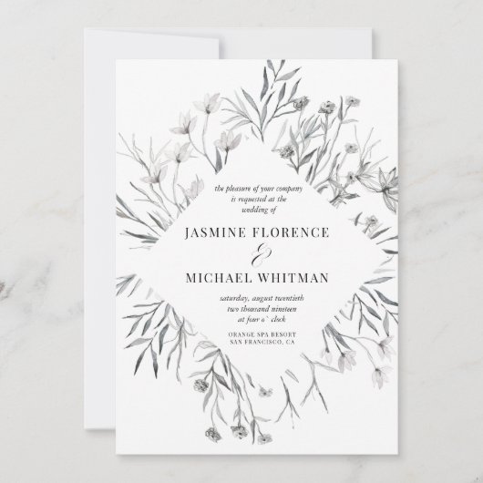 Rustige stencil botanics elegant Wedding Invitatio Kaart (Voorkant)