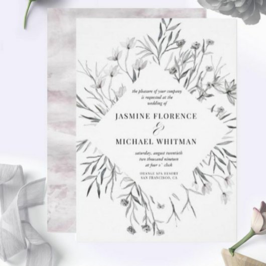 Rustige stencil botanics elegant Wedding Invitatio Kaart