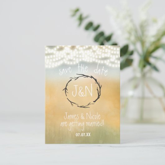 Rustige sticks en String Lights Briefkaart Opslaan (Staand voorkant)