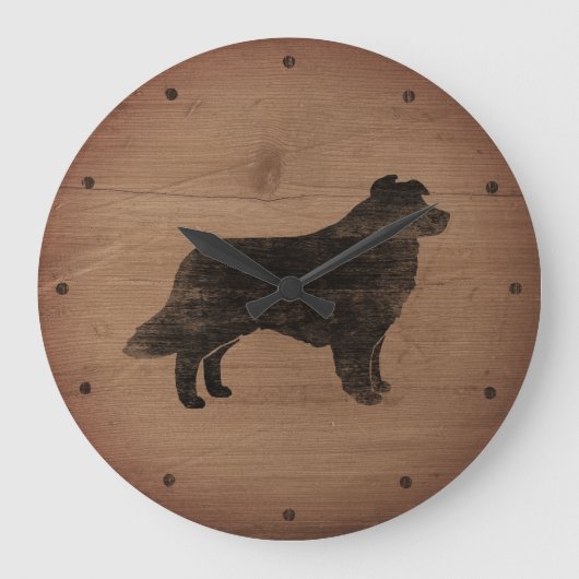 Rustige stijl rand Collie Silhouette Grote Klok (Voorkant)