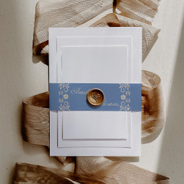 Rustige Stof Blauw Beige Bruiloft Uitnodigingen Wikkel