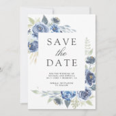 Rustige Stof Blauw Bloemstuk Foto Collage Bruiloft Save The Date (Voorkant)