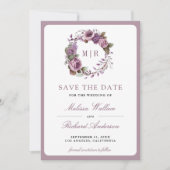 Rustige Stof Purple Bloem Foto Bruiloft Save The Date (Voorkant)