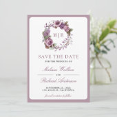 Rustige Stof Purple Bloem Foto Bruiloft Save The Date (Staand voorkant)