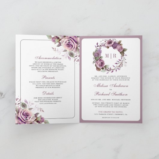 Rustige Stof Purple Bloemencode met QR Code Trouwk (Binnen)