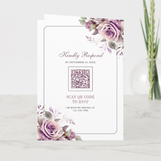 Rustige Stof Purple Bloemencode met QR Code Trouwk (Achterkant)