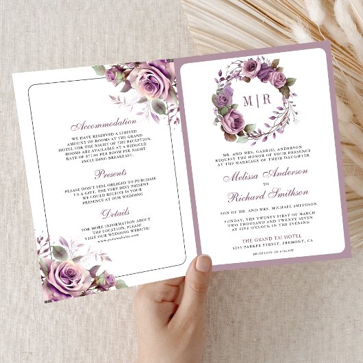 Rustige Stof Purple Bloemencode met QR Code Trouwk
